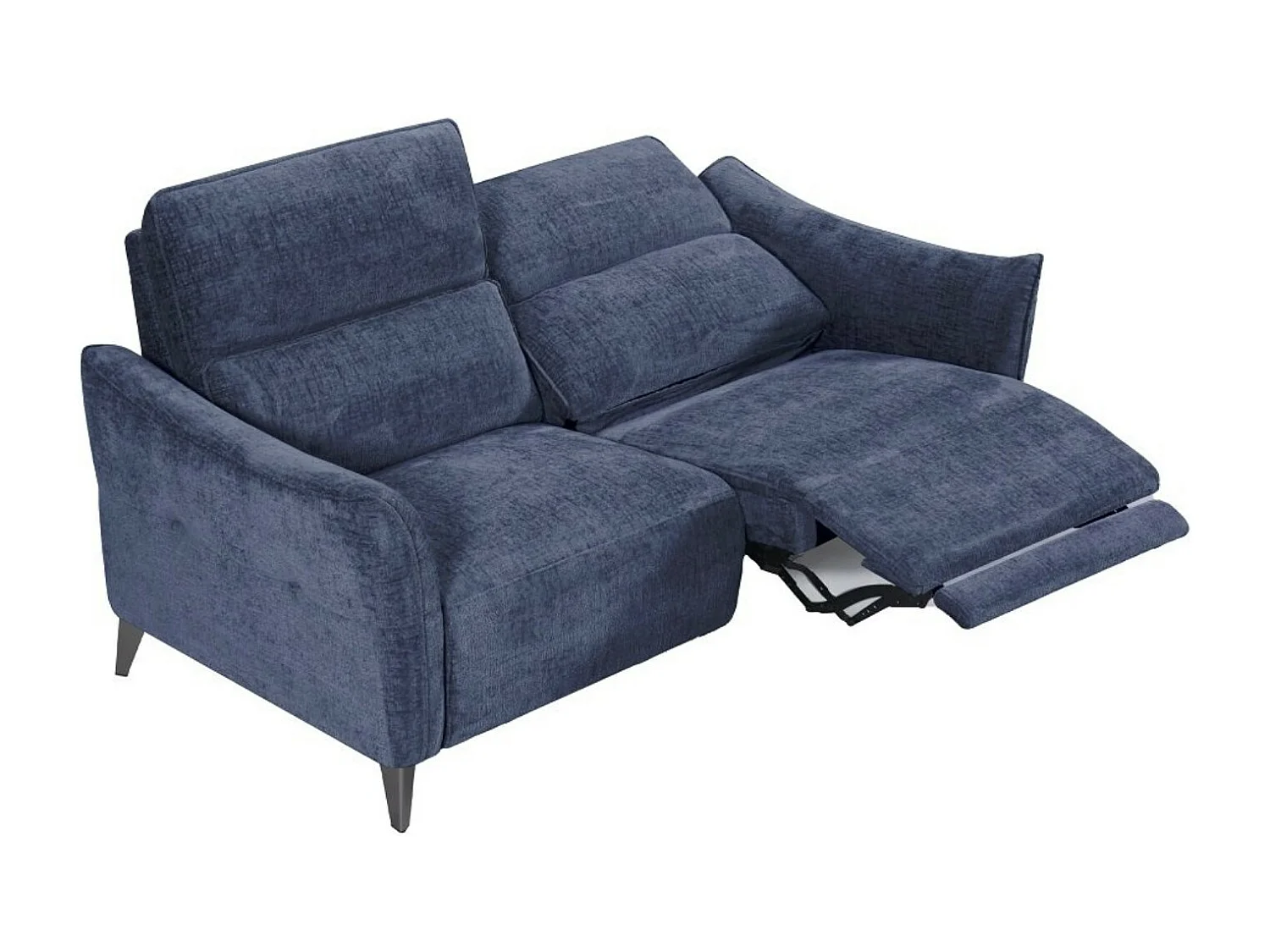 Canapé tissu chenillé doux et moelleux Bakay-Bleu foncé-3 places relax électrique