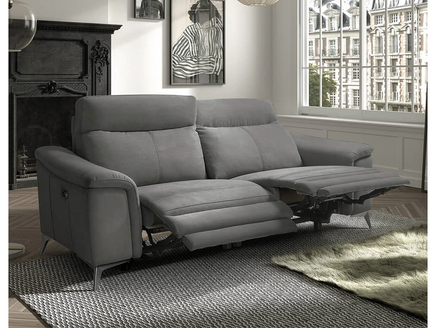 Canapé microfibre Kuiza-Gris foncé-2 places fixe