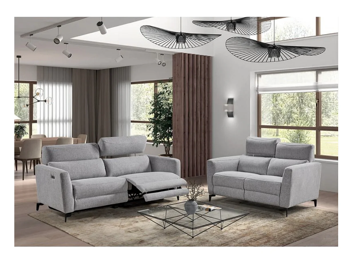 Canapé de relaxation électrique en tissu Bakay-Couleur Gris foncé-Système Fixe - sans relax-2 places