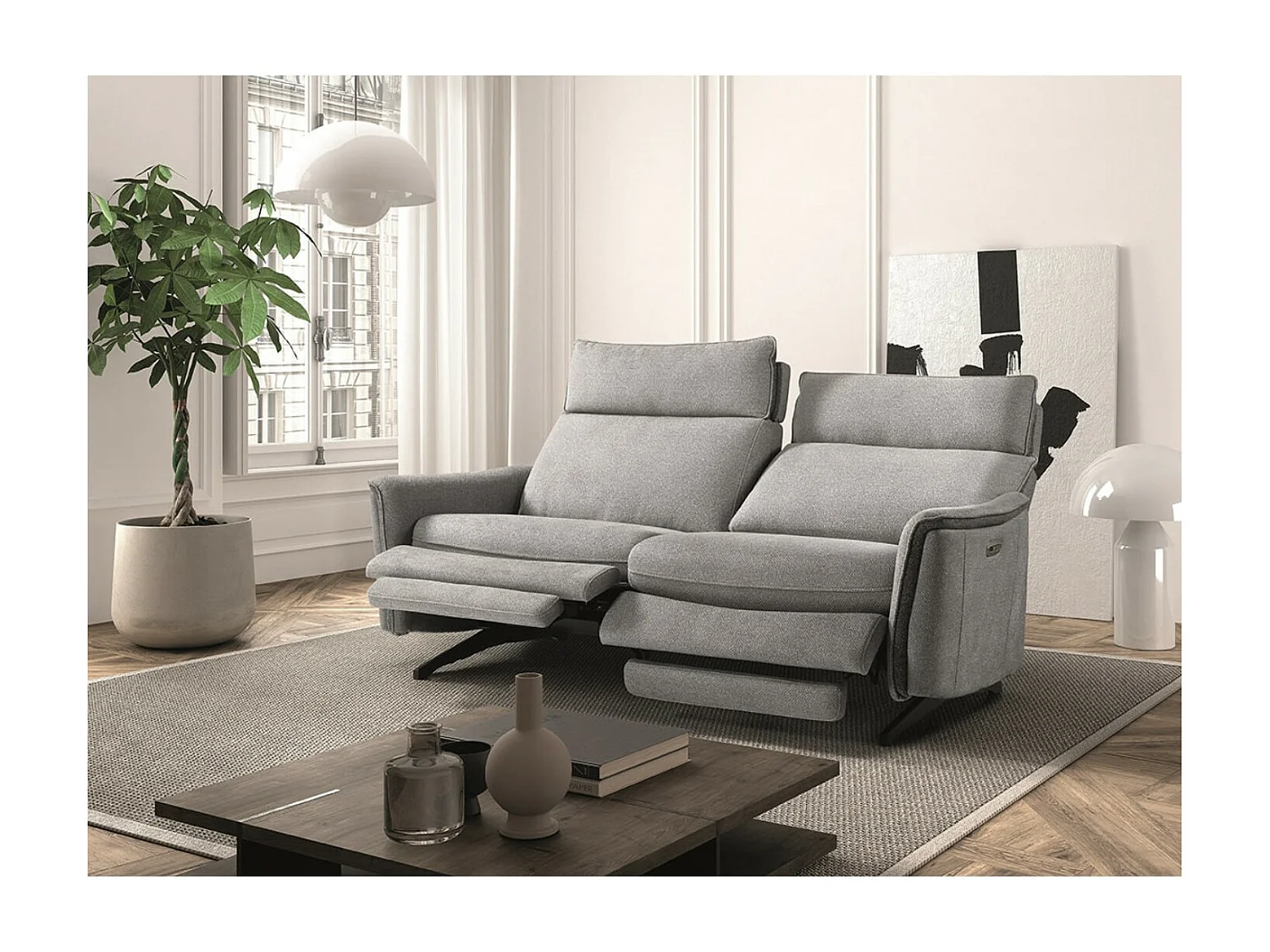 Canapé de relaxation tissu chiné Riloza-Gris foncé-2 places fixe