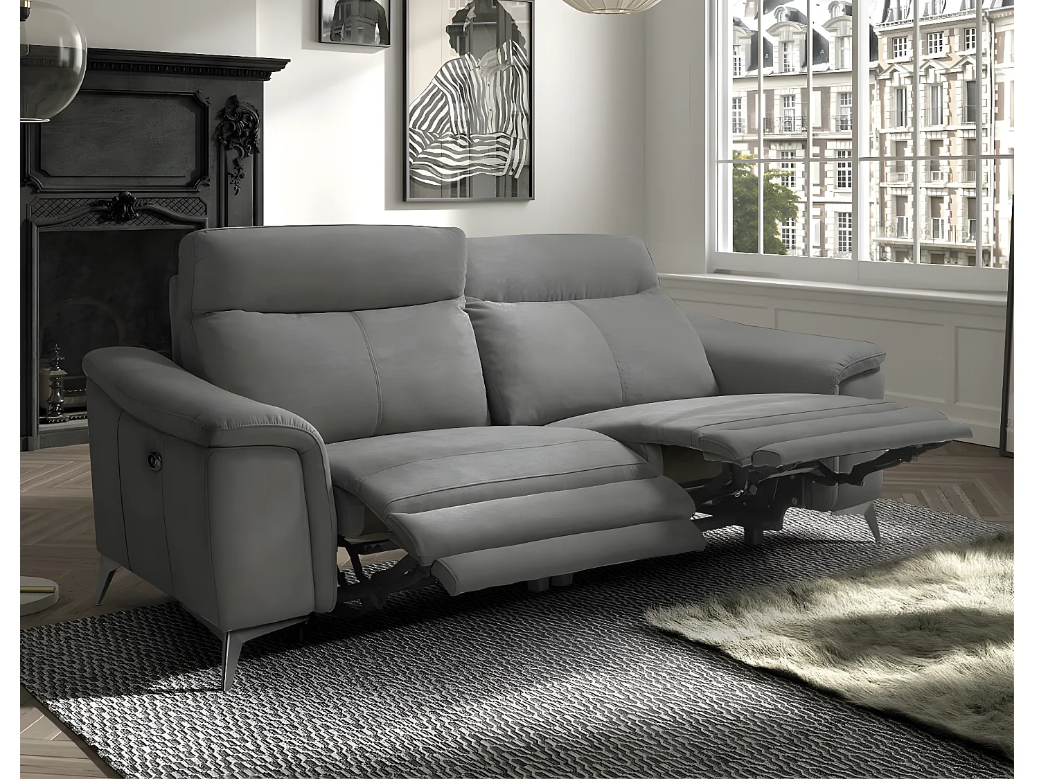 Canapé de relaxation électrique microfibre Kuiza-Couleur Beige clair-1 place électrique