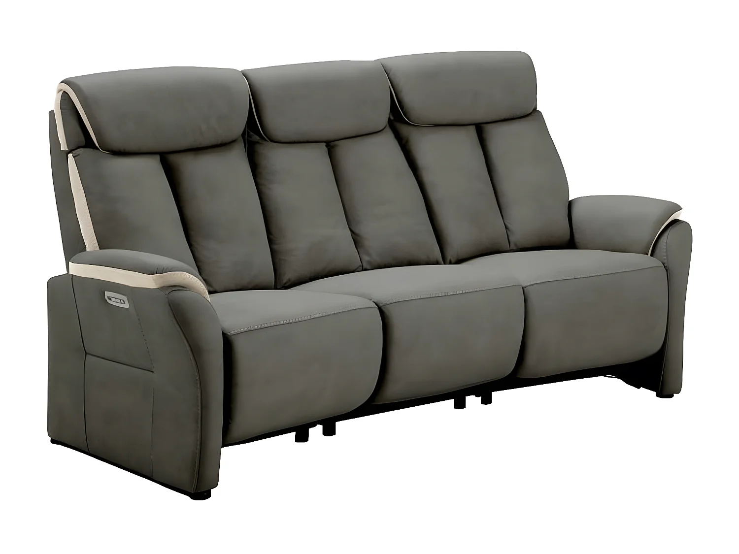 Canapé de relaxation en nubuck Kondort-Gris foncé-3 places relax électrique