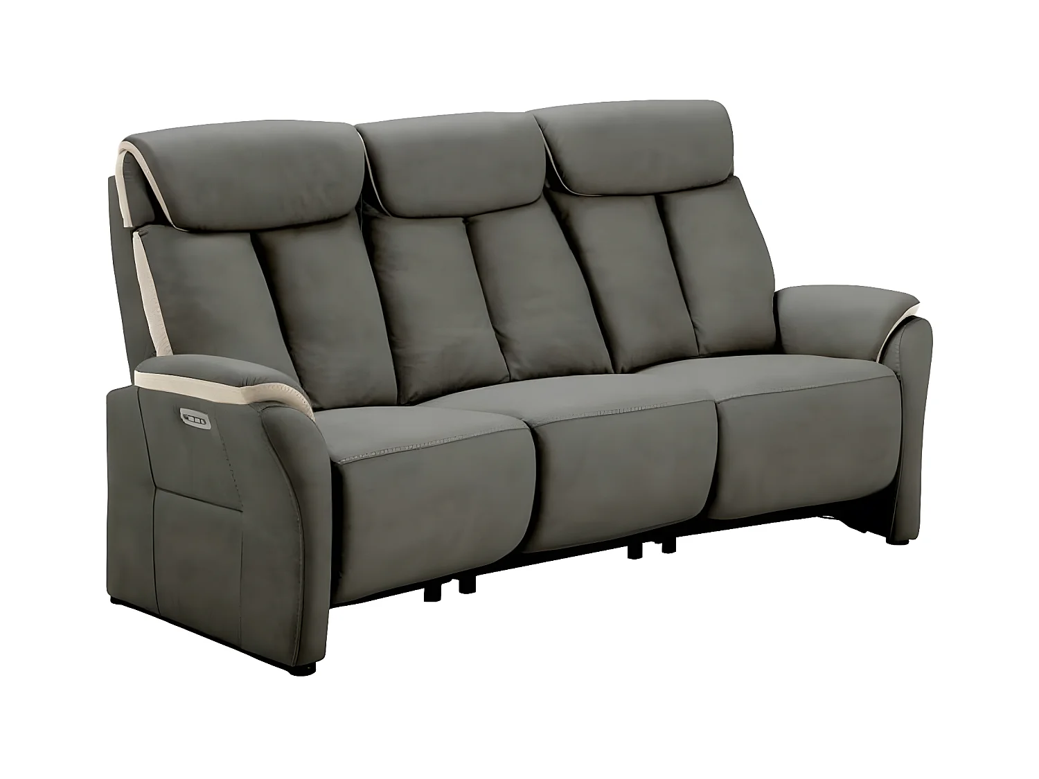 Canapé de relaxation électrique en nubuck Kondort-Couleur Gris foncé-3 places relax électrique