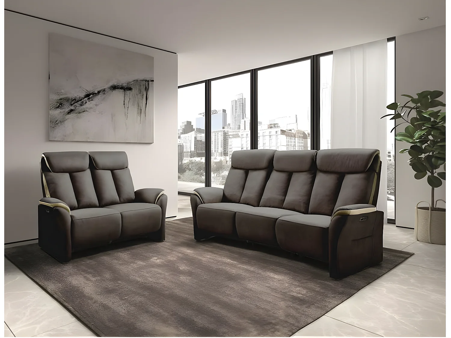 Kondort Nubuck elektrische relaxbank-Kleur Donkergrijs-Aantal plaatsen) 3-zits elektrische relax