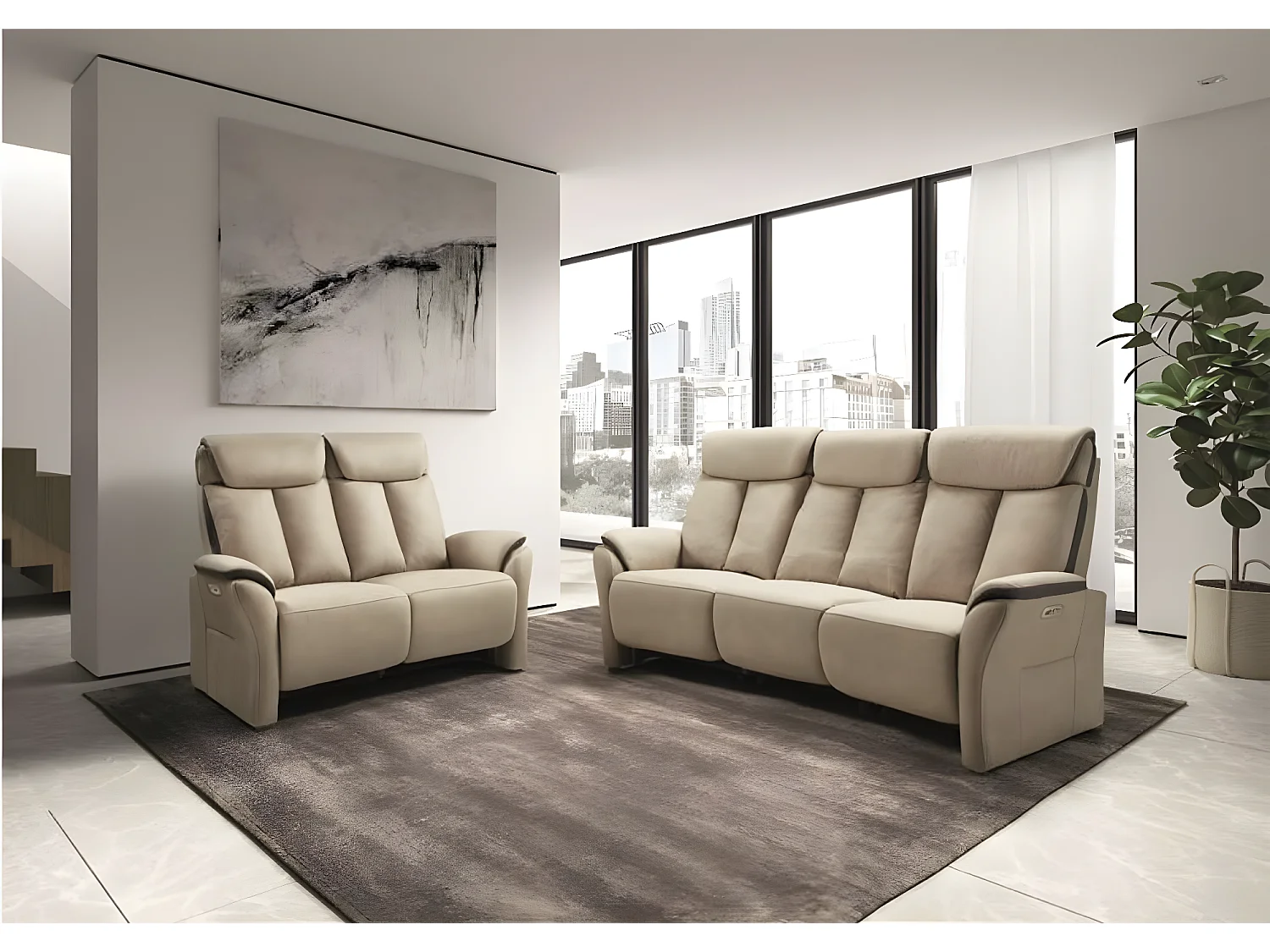 Kondort Nubuck elektrische relaxbank-Kleur Donkergrijs-Aantal plaatsen) 3-zits elektrische relax