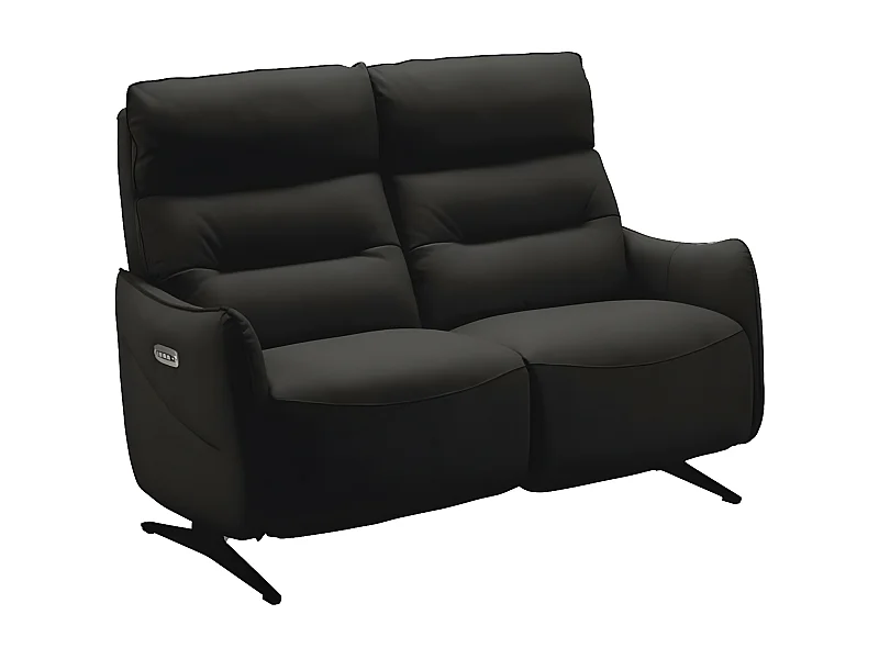 Canapé de relaxation en cuir Kondonia-Couleur Noir-Système Fixe - sans relax-2 places