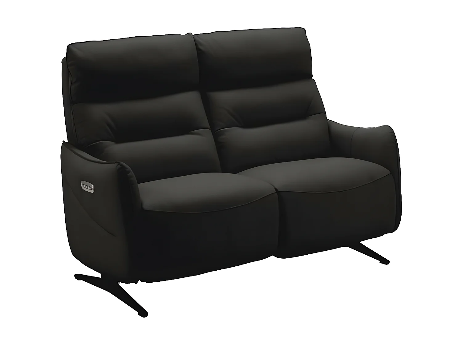 Canapé de relaxation en cuir Kondonia-Couleur Noir-Système Fixe - sans relax-2 places