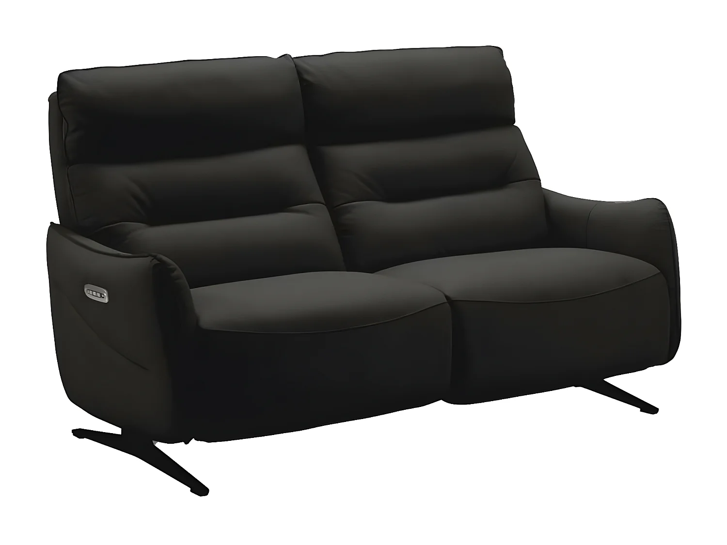 Canapé de relaxation en cuir Kondonia-Couleur Noir-Système Fixe - sans relax-2 places