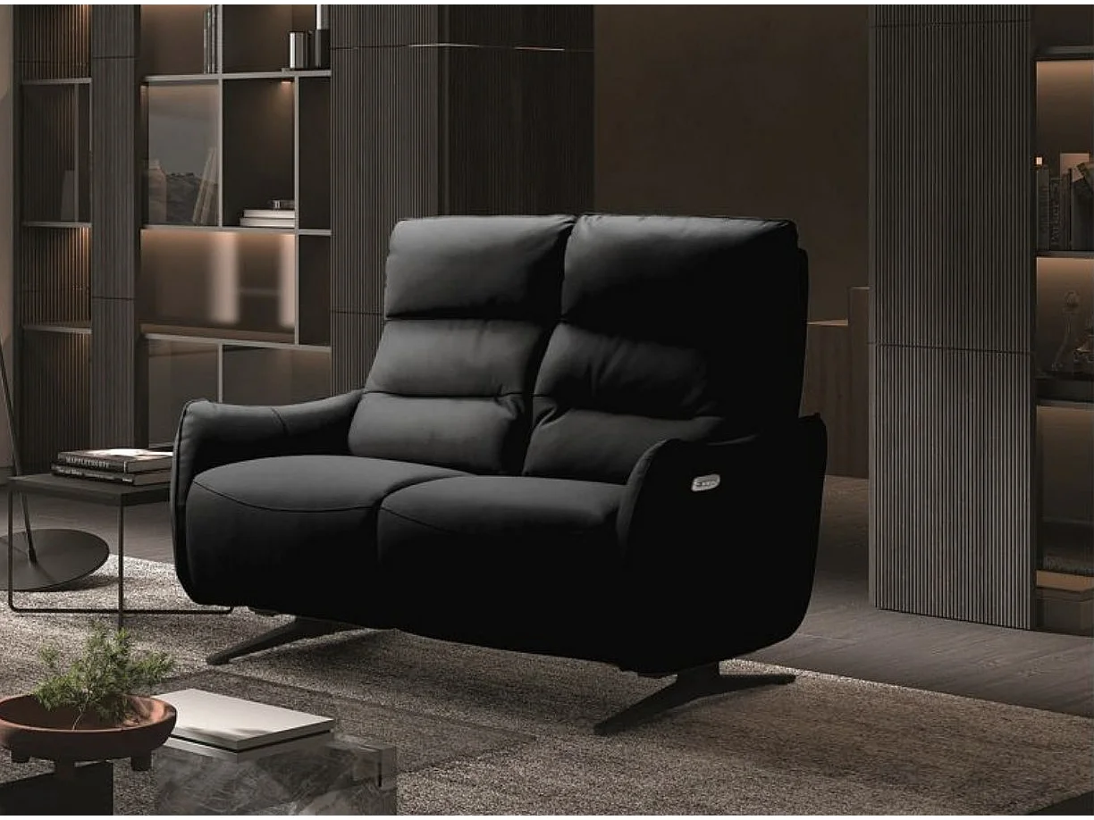 Canapé de relaxation en cuir Kondonia-Couleur Noir-Système Fixe - sans relax-2 places