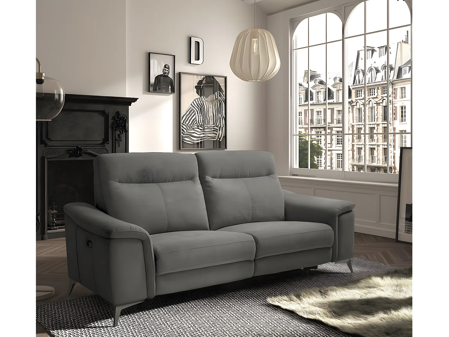 Canapé microfibre Kuiza-Gris foncé-3 places relax électrique