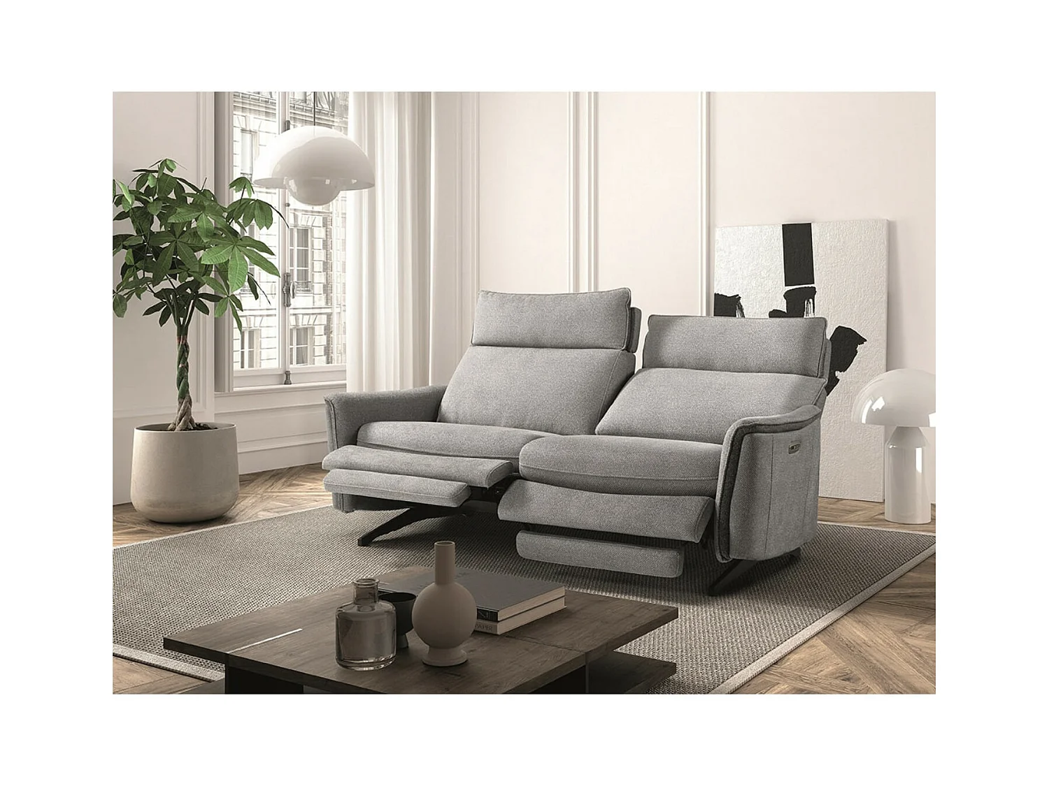 Elektrische relaxbank Riloza gemêleerde stof-Kleur Lichtgrijs-Aantal plaatsen) 3-zits elektrische relax