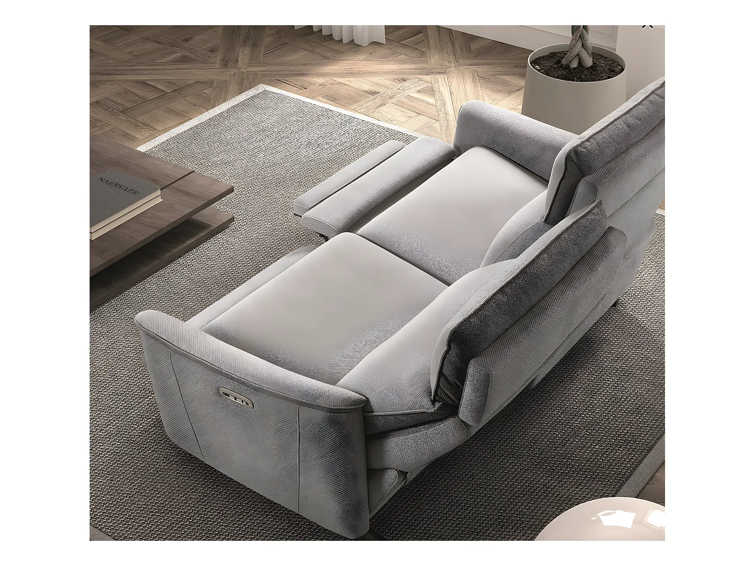Elektrische relaxbank Riloza gemêleerde stof-Kleur Lichtgrijs-Aantal plaatsen) 3-zits elektrische relax