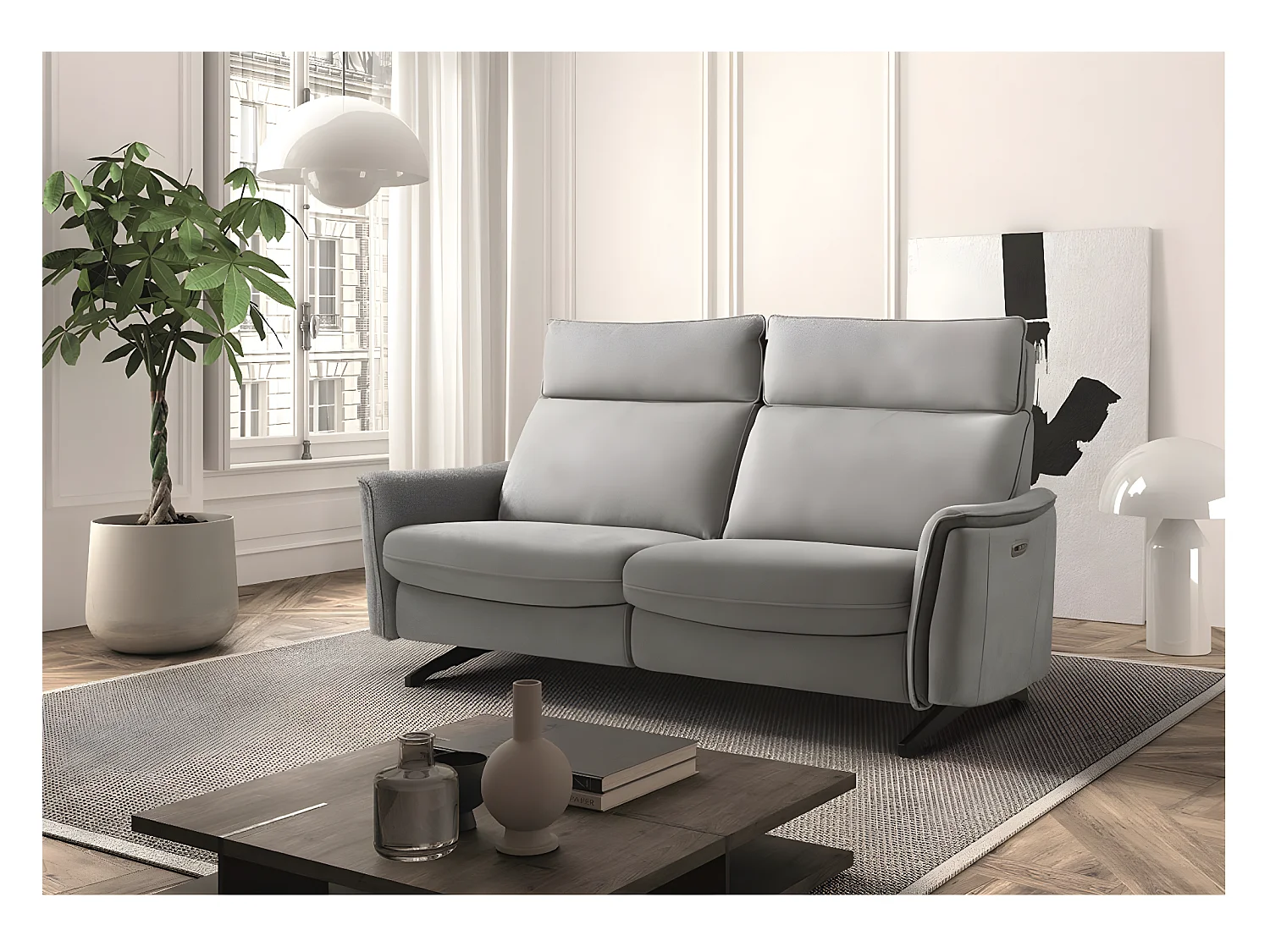 Elektrische relaxbank Riloza gemêleerde stof-Kleur Lichtgrijs-Aantal plaatsen) 3-zits elektrische relax