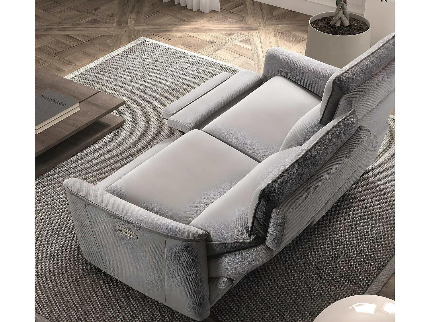 Canapé de relaxation tissu chiné Riloza-Gris clair-3 places relax électrique