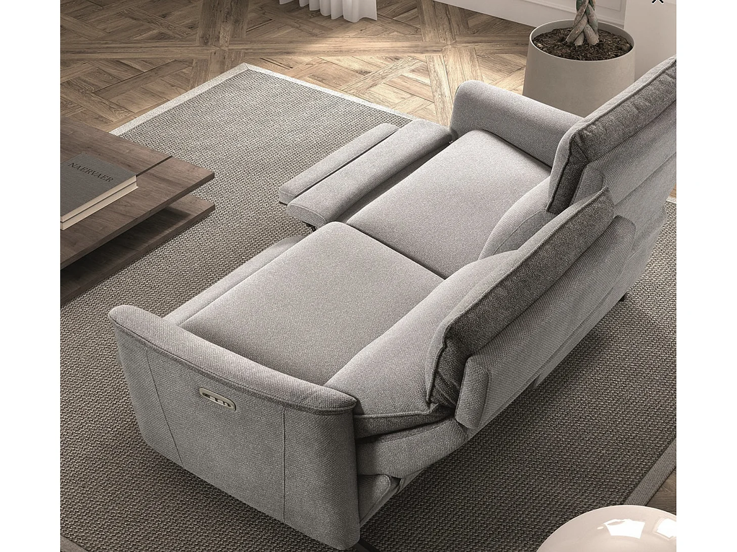 Canapé de relaxation tissu chiné Riloza-Gris clair-3 places relax électrique