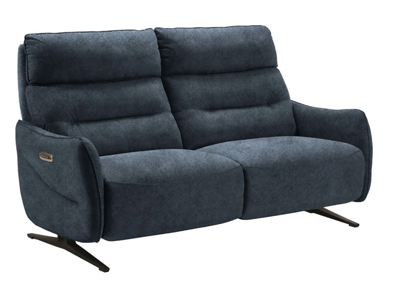 Sofá reclinable de microfibra Kondonia-Azul oscuro-Sistema Eléctrico-3 plazas