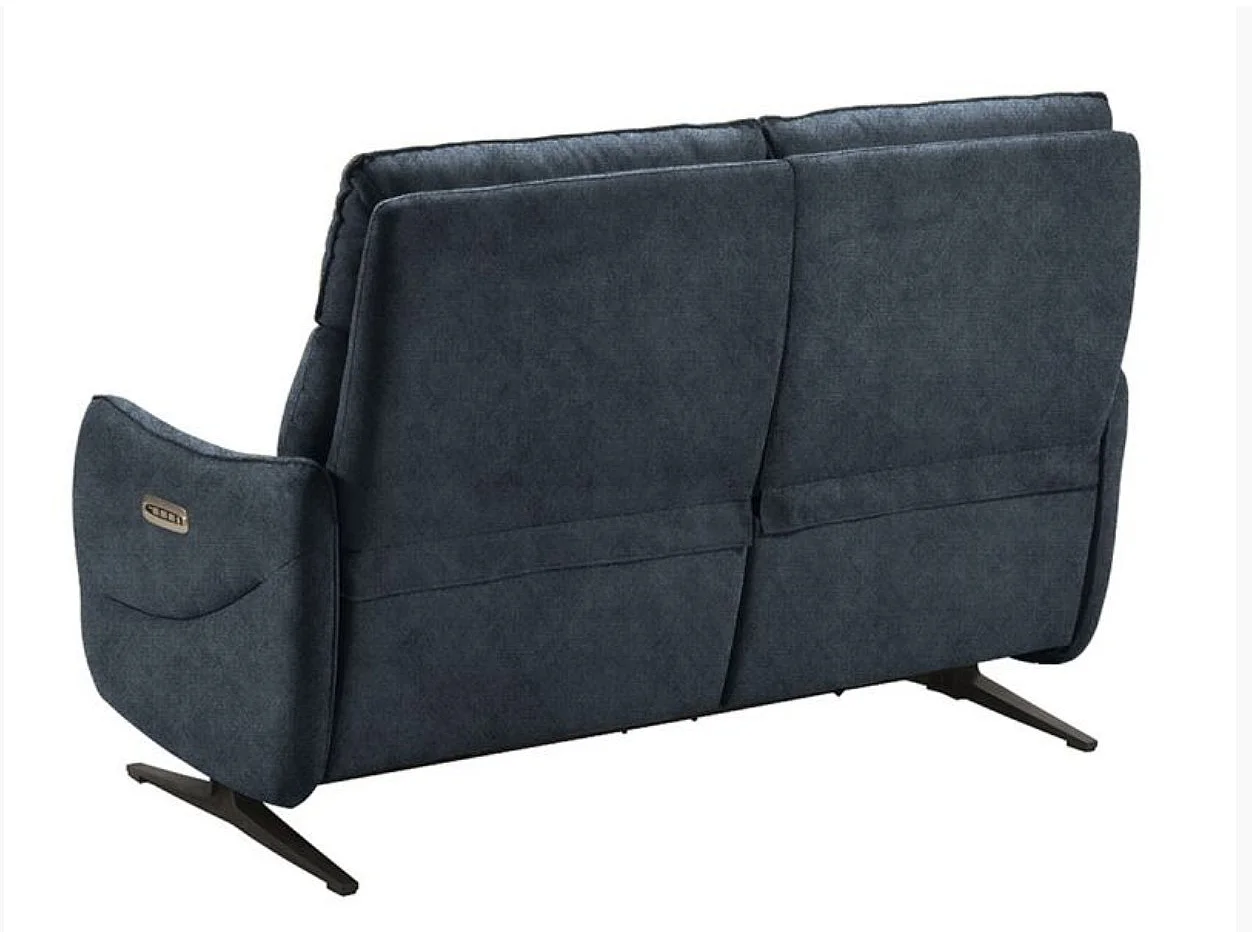 Sofá reclinable de microfibra Kondonia-Azul oscuro-Sistema Eléctrico-3 plazas