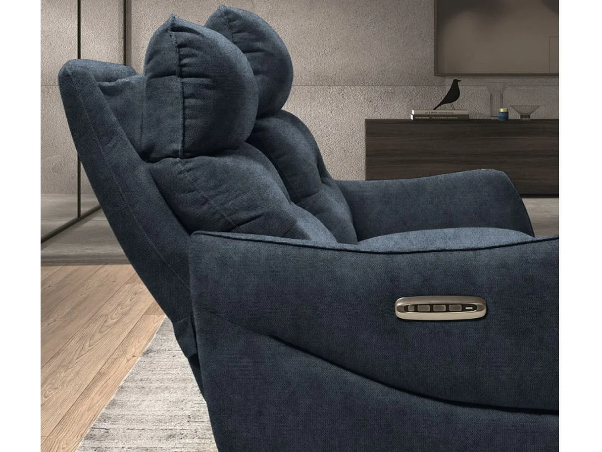 Sofá reclinable de microfibra Kondonia-Azul oscuro-Sistema Eléctrico-3 plazas