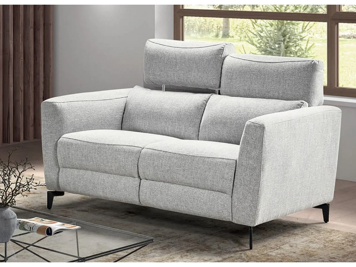 Canapé de relaxation en tissu Bakay-Gris clair-Système Fixe - sans relax-2 places