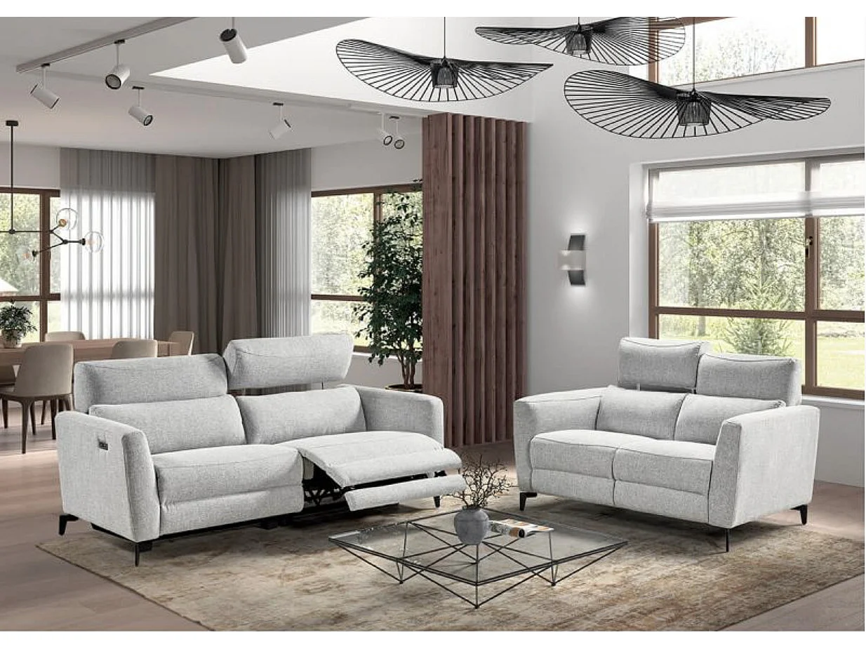 Canapé de relaxation en tissu Bakay-Gris clair-Système Fixe - sans relax-2 places