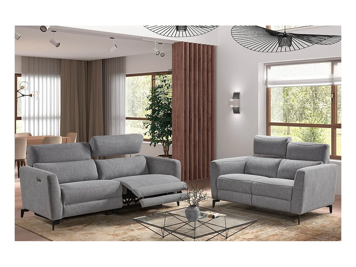 Canapé de relaxation électrique en tissu Bakay-Couleur Gris clair-Système Fixe - sans relax-2 places