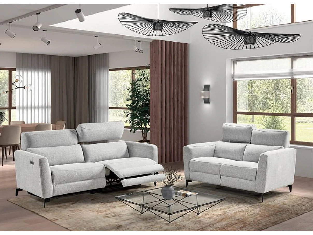 Canapé de relaxation en tissu Bakay-Gris clair-Système Fixe - sans relax-2 places
