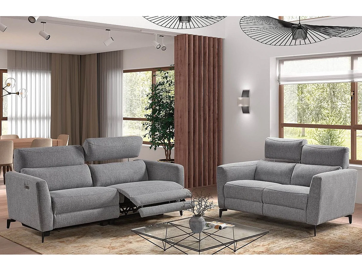 Canapé de relaxation en tissu Bakay-Gris clair-Système Fixe - sans relax-2 places