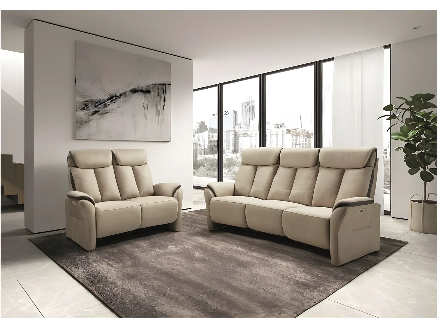 Canapé de relaxation en nubuck Kondort-Gris foncé-2 places fixe