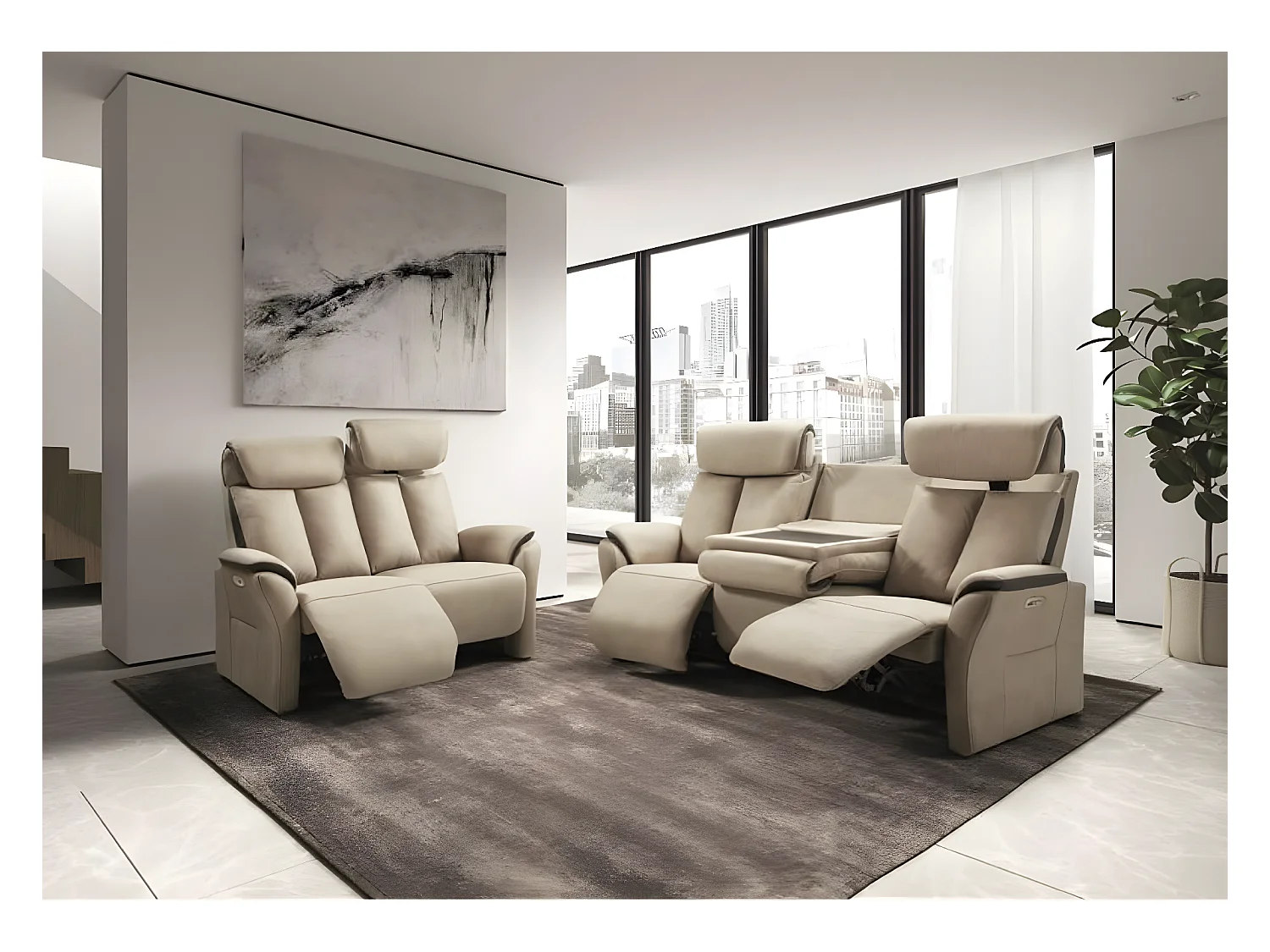 Canapé de relaxation électrique en nubuck Kondort-Couleur Gris foncé-2 places fixe