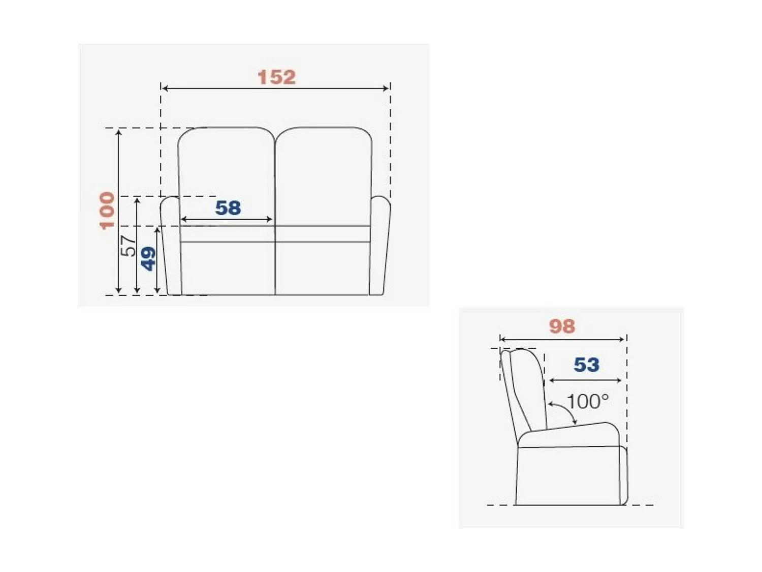 Canapé de relaxation électrique tissu chenillé doux et moelleux Bakay-Couleur Jaune curry-2 places fixe