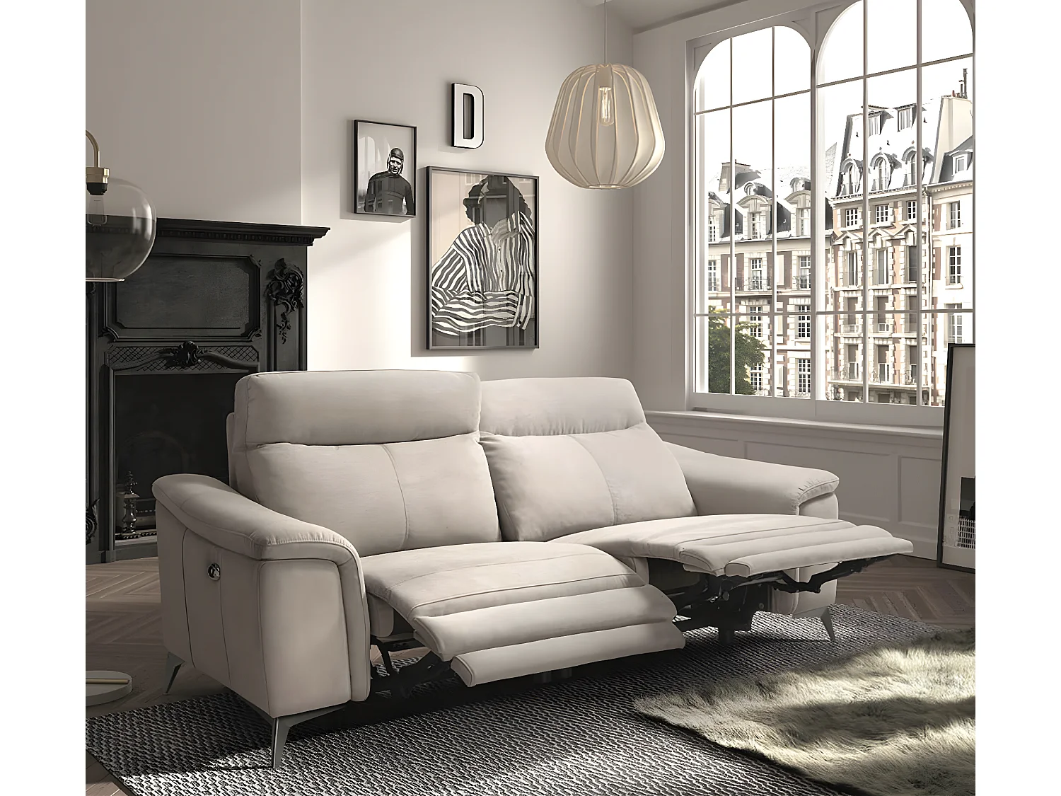 Canapé microfibre Kuiza-Beige clair-2 places relax électrique