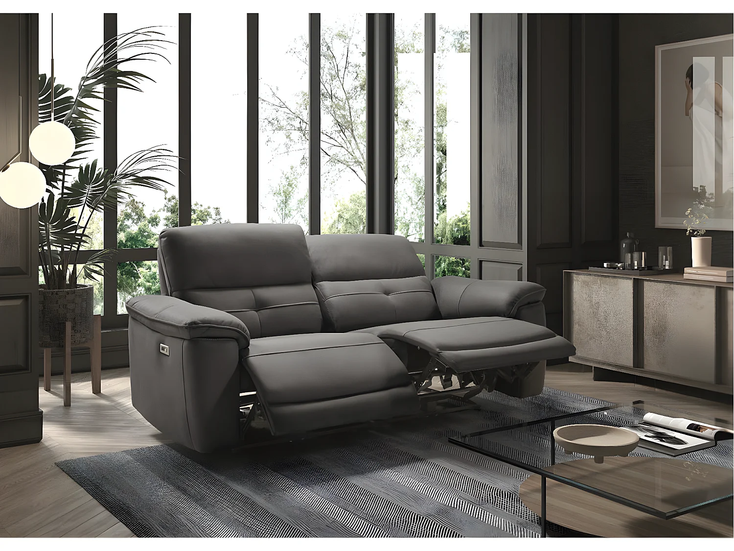 Canapé de relaxation électrique en microfibre Kleman-Couleur Beige-2 places fixe