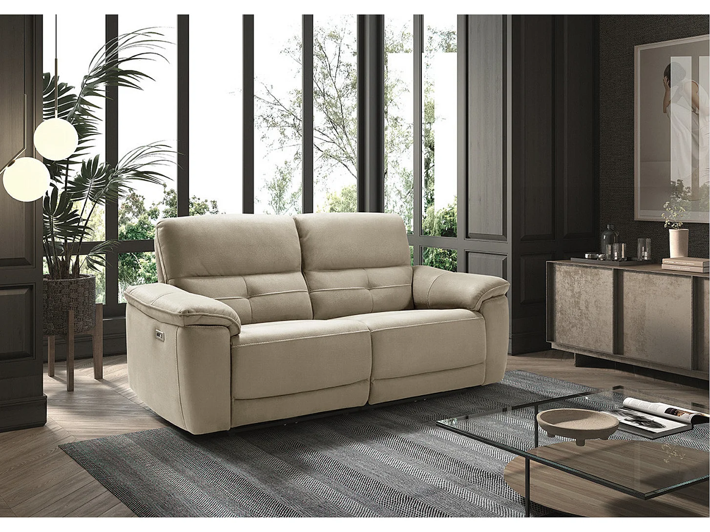 Canapé de relaxation en microfibre Kleman-Couleur Beige-2 places fixe