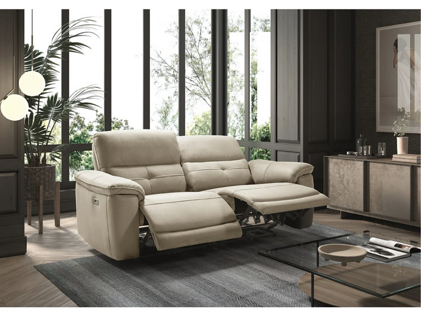 Canapé de relaxation électrique en microfibre Kleman-Couleur Beige-4 places relax électrique