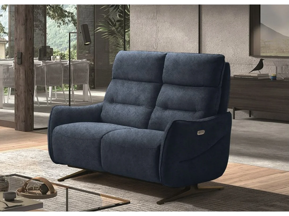 Sofá reclinable de microfibra Kondonia-Azul oscuro-Sistema Eléctrico-2 plazas