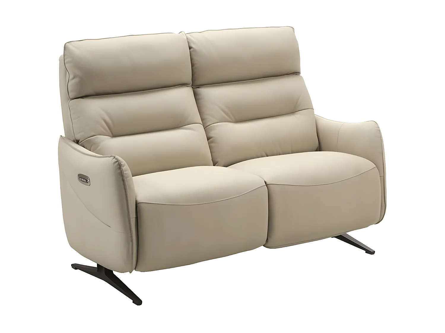 Canapé de relaxation en cuir Kondonia-Couleur Beige-Système Fixe - sans relax-2 places