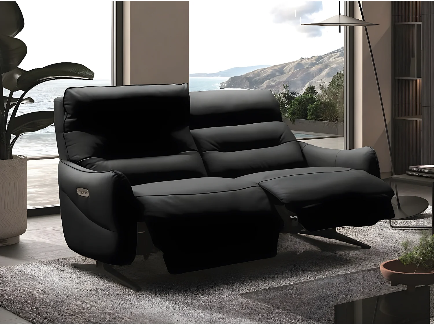 Canapé de relaxation en cuir Kondonia-Couleur Beige-Système Fixe - sans relax-2 places