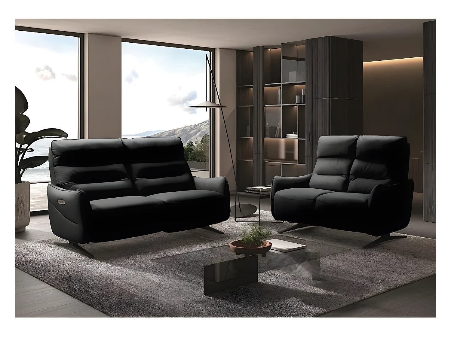 Kondonia leren relaxbank-Kleur Beige-Systeem Vast - zonder ontspanning-Aantal plaatsen) 2 zitplaatsen