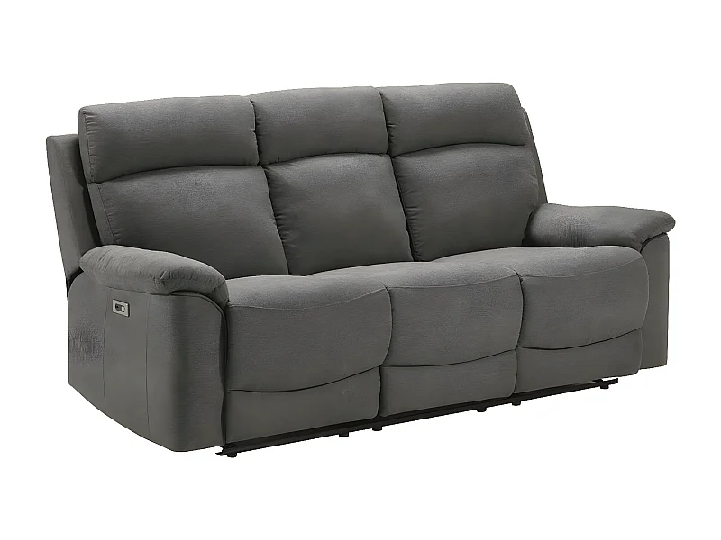 Canapé de relaxation en tissu Katika-Couleur Gris-Système Manuel-3 places