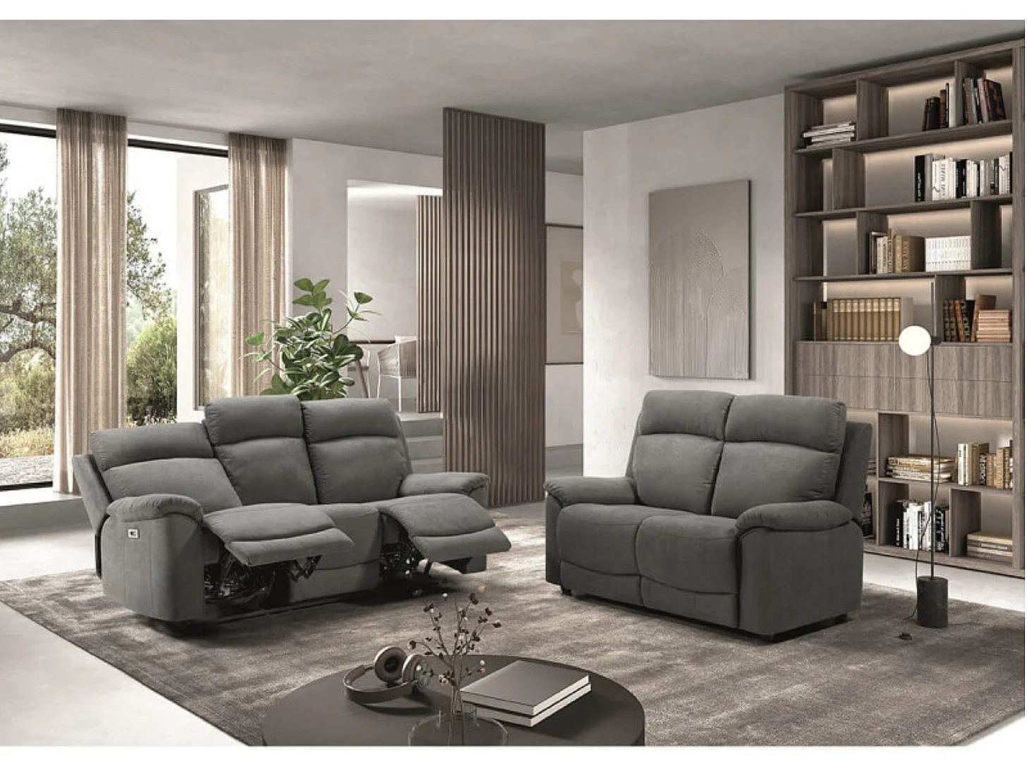 Canapé de relaxation en tissu Katika-Couleur Gris-Système Manuel-3 places