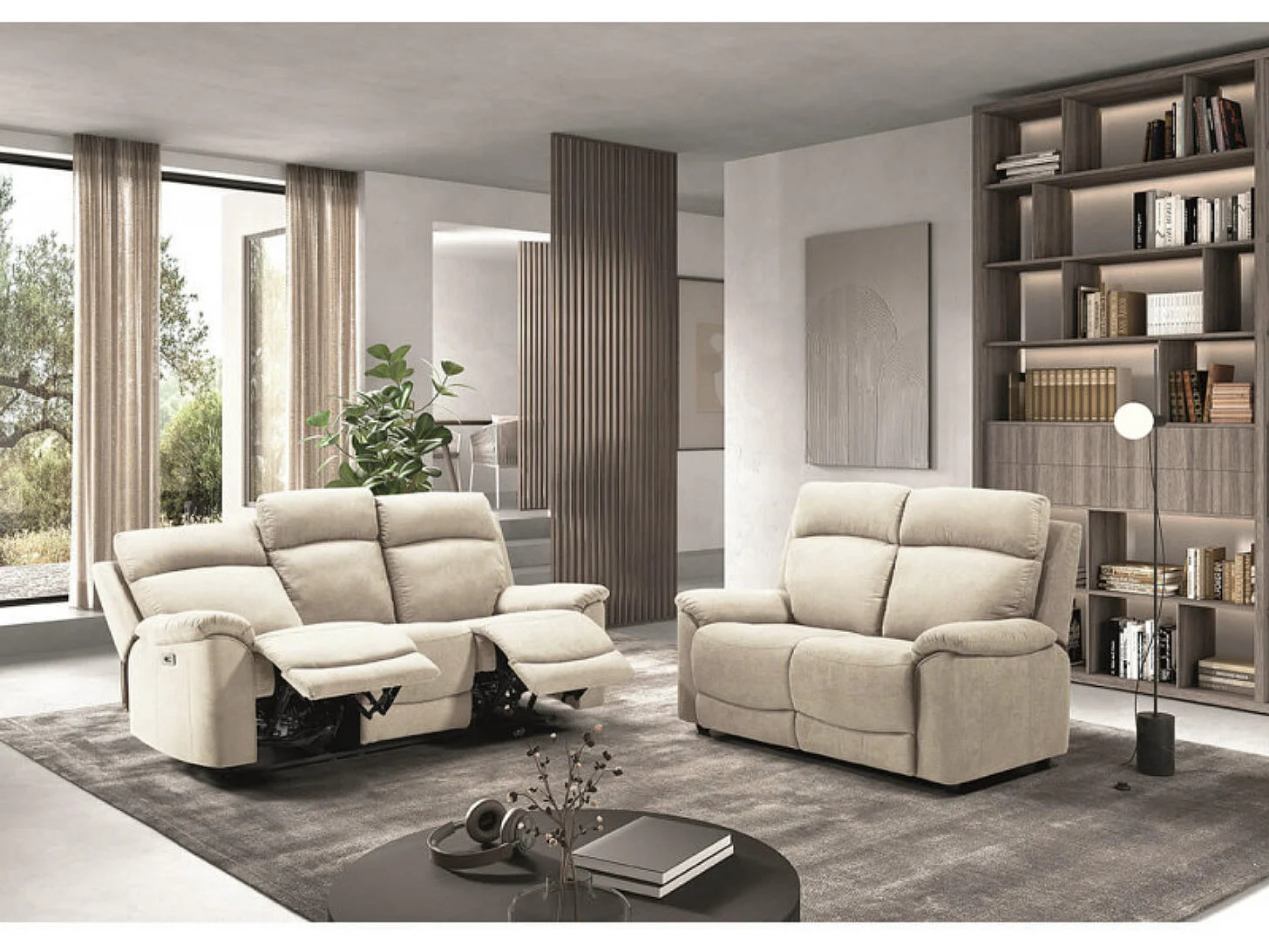 Canapé de relaxation en tissu Katika-Couleur Gris-Système Manuel-3 places