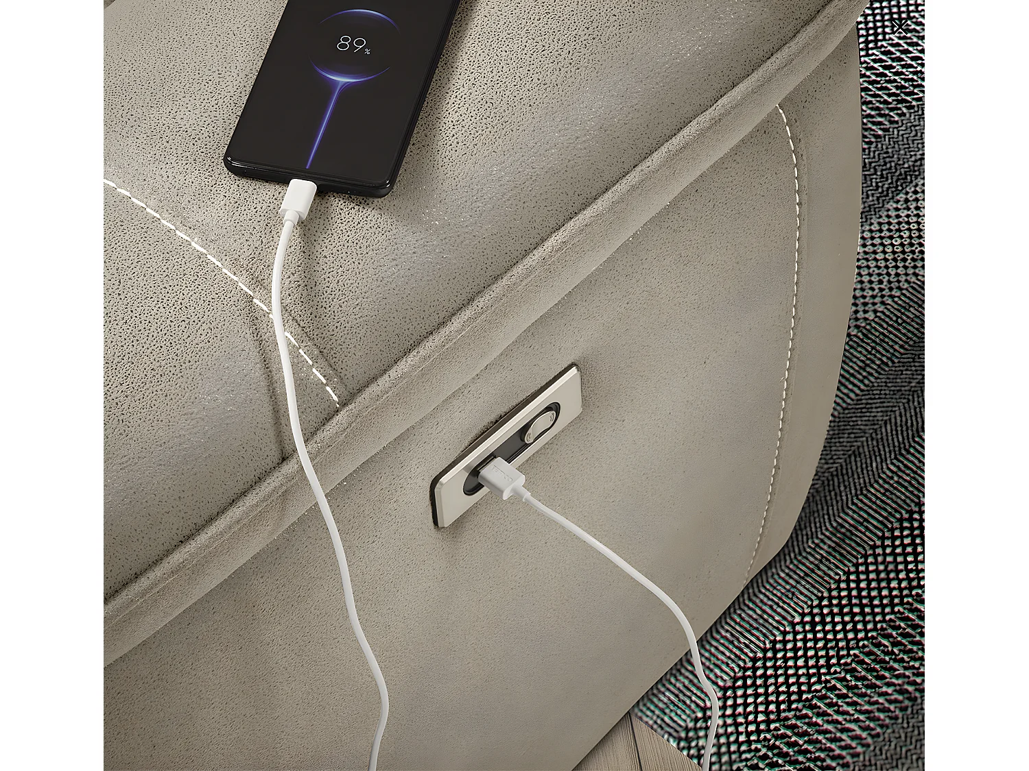 Canapé de relaxation électrique en microfibre Kleman-Couleur Beige-3 places relax électrique