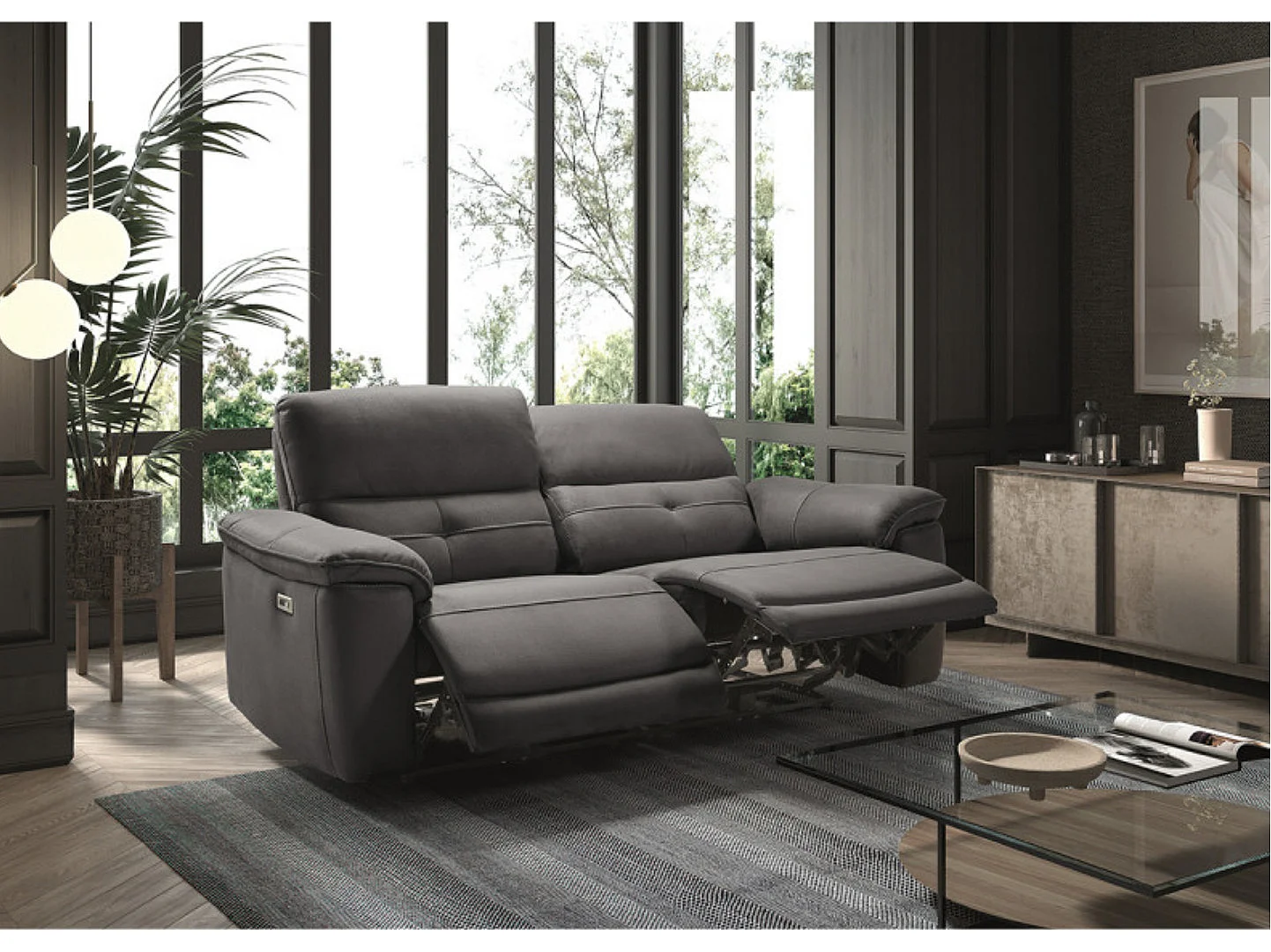 Canapé de relaxation électrique en microfibre Kleman-Couleur Beige-3 places relax électrique
