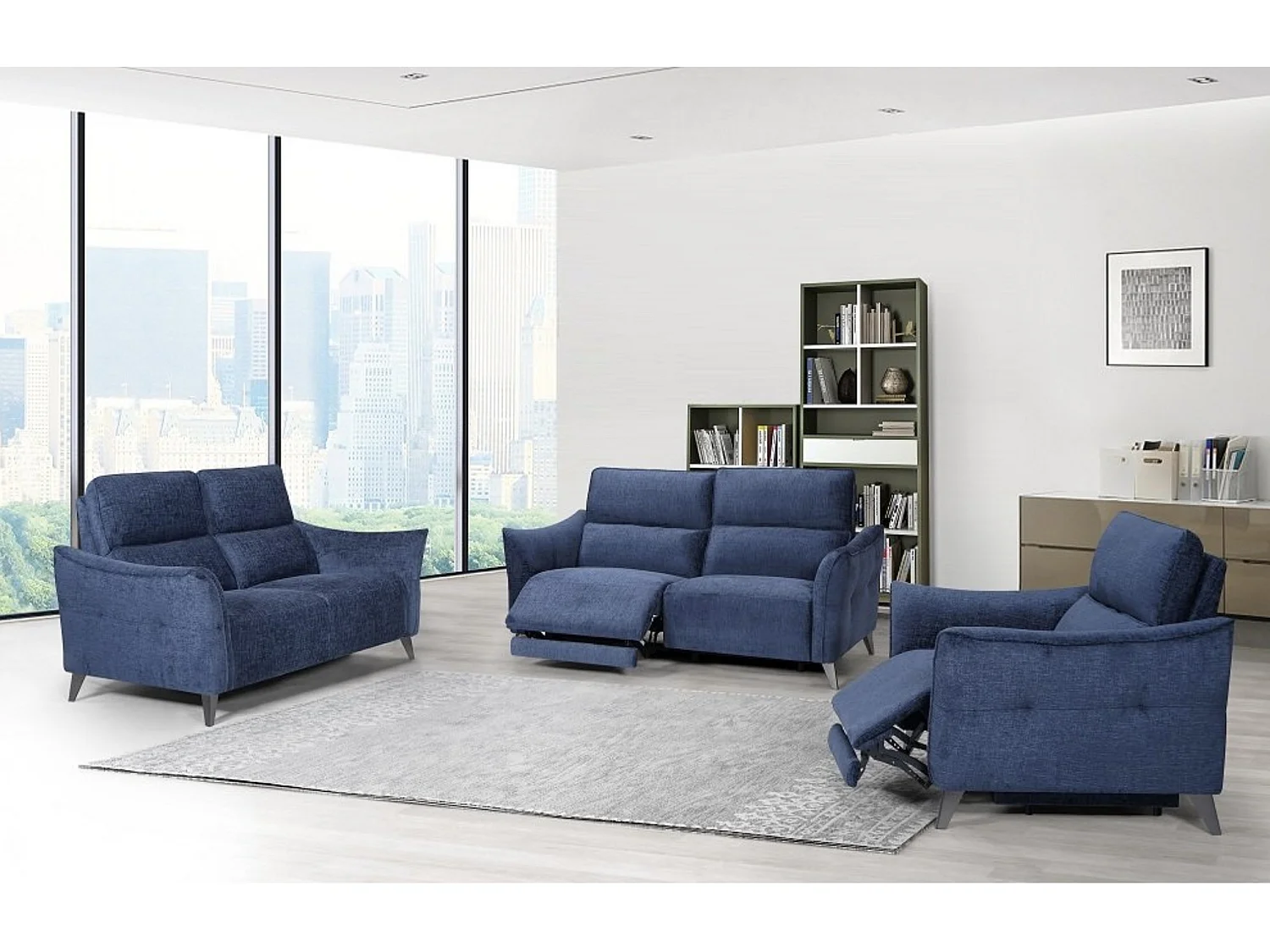 Canapé tissu chenillé doux et moelleux Bakay-Bleu foncé-2 places fixe