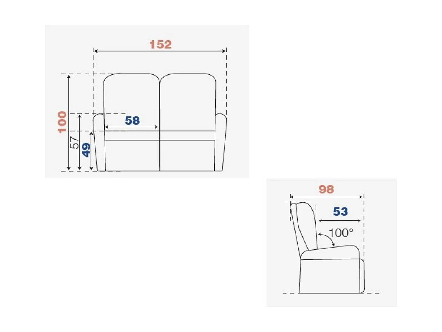 Bakay elektrische relaxbank van zacht en pluche chenillestof-Kleur Donkerblauw-Aantal plaatsen) 2 vaste plaatsen