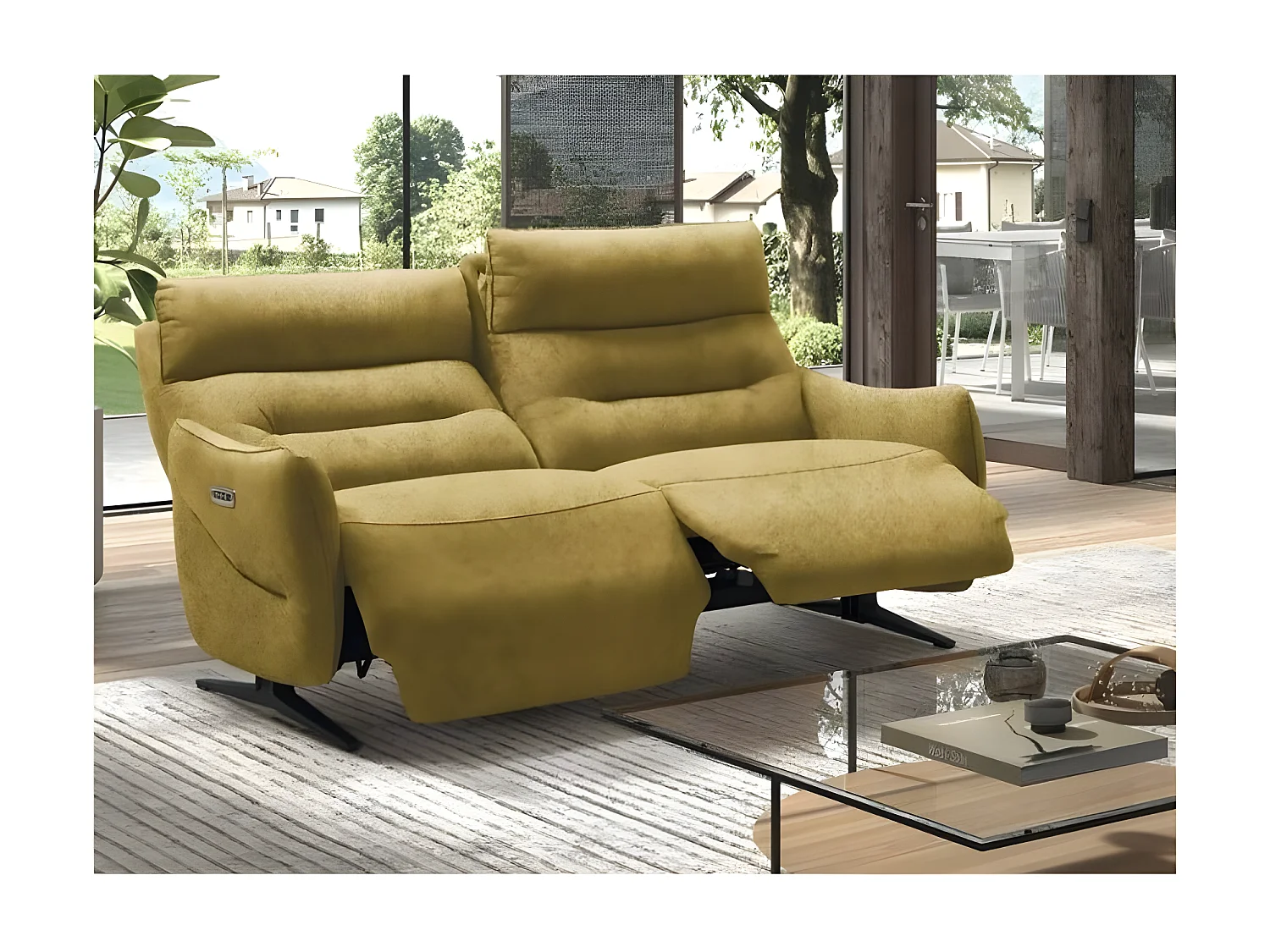 Canapé de relaxation en microfibre Kondonia-Couleur Gris-Système Fixe - sans relax-2 places