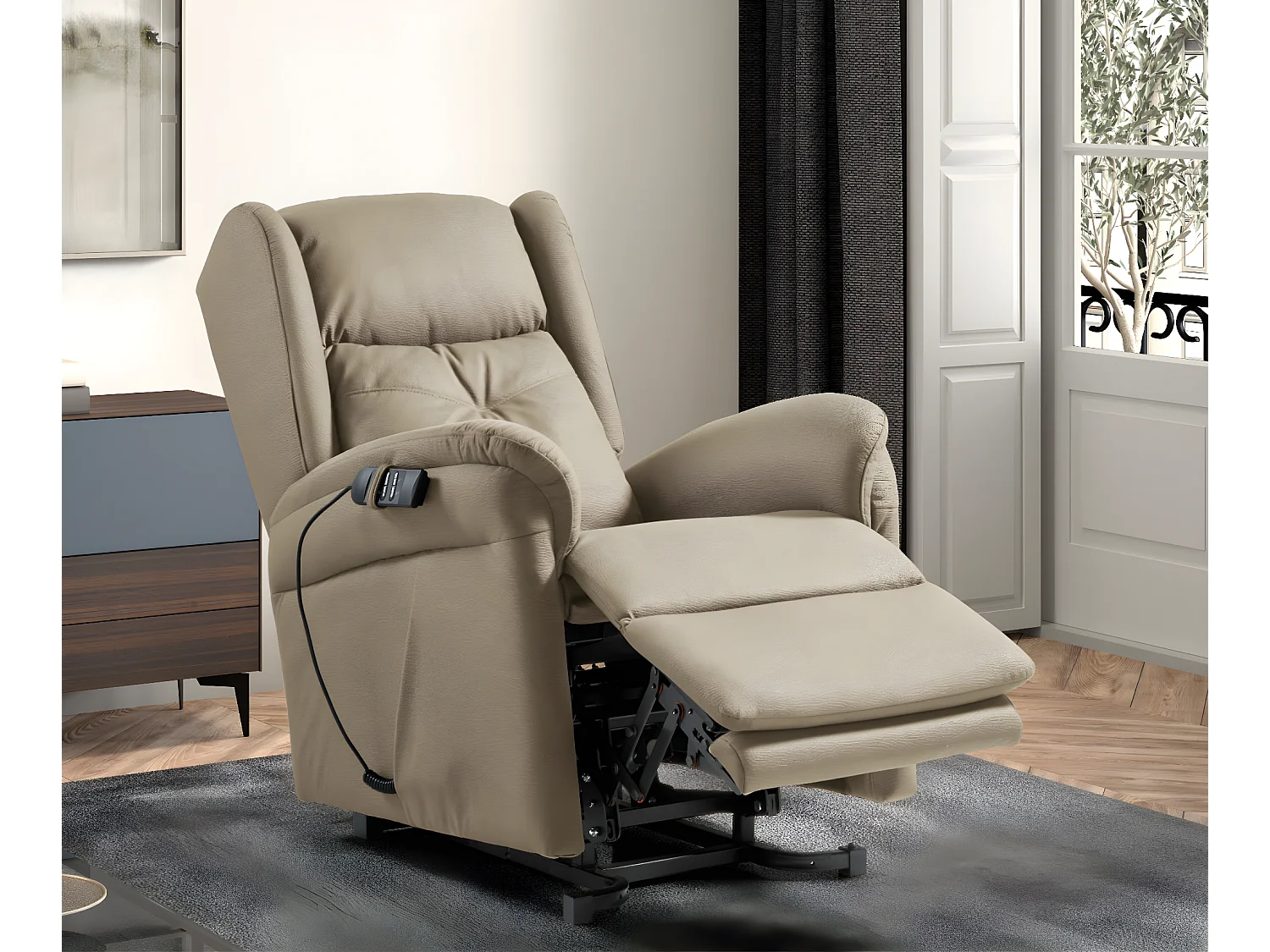 Fauteuil relevable de relaxation électrique 2 moteurs tissu Karola-Couleur Beige