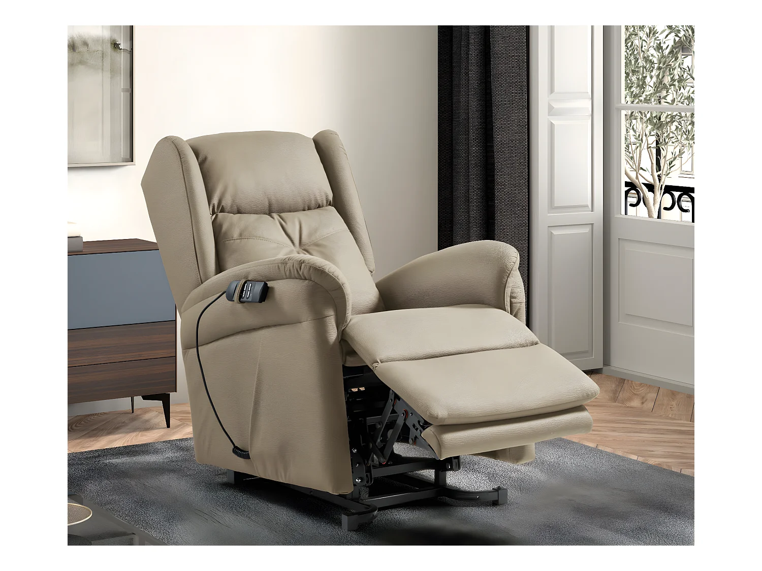 Karola elektrische relaxfauteuil met 2 stoffen motoren-Kleur Beige