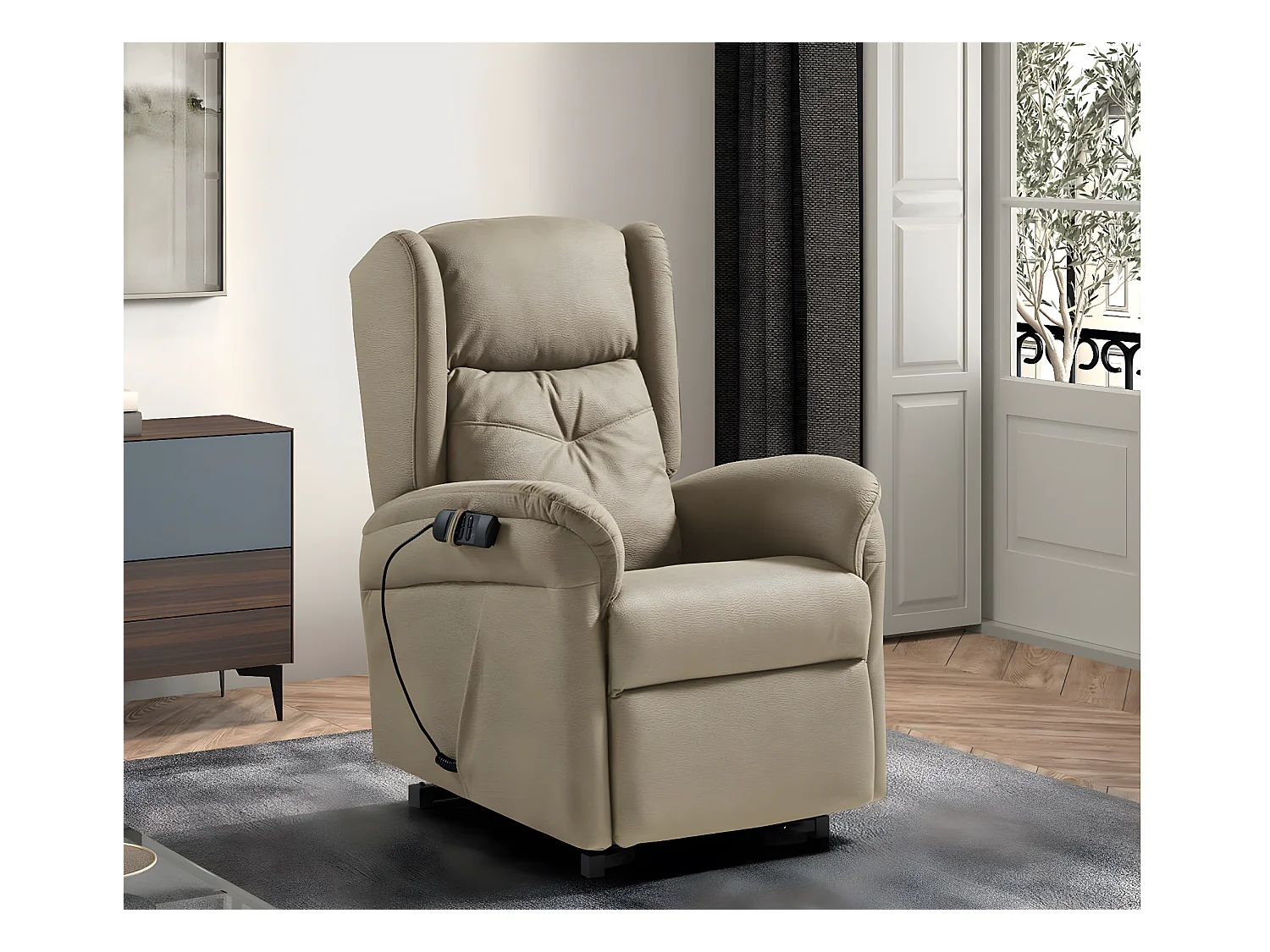 Karola elektrische relaxfauteuil met 2 stoffen motoren-Kleur Beige