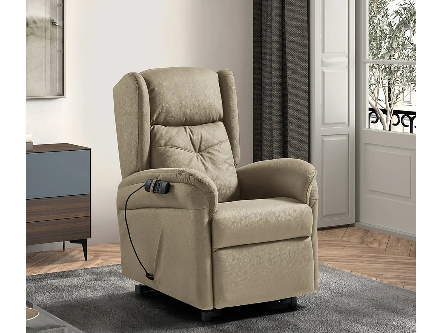 Fauteuil relevable de relaxation électrique 2 moteurs tissu Karola-Couleur Beige